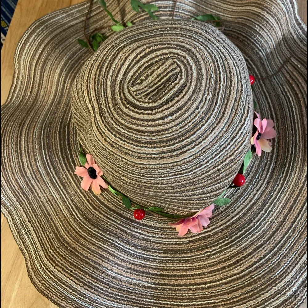 Khaki Boho Flower Pink Decor Floppy Sun Hat